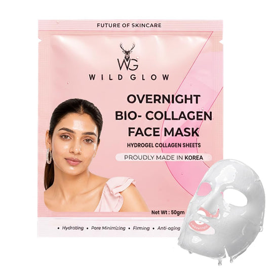 WILDGLOW Korean Glass Skin Bio-Collagen Overnight Face Mask for Deep Hydration, Pigmentation, Anti-Aging & Pore Minimizing | Hyaluronic Acid, Niacinamide, Vitamin E & Centella | Pack of 1