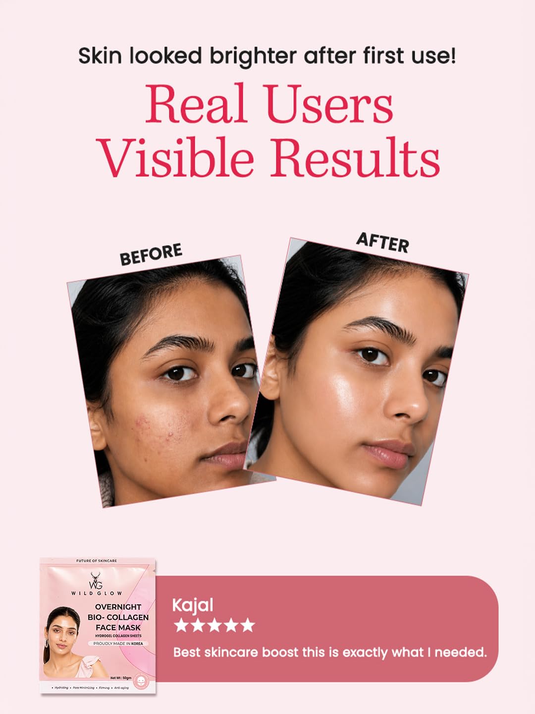 WILDGLOW Korean Glass Skin Bio-Collagen Overnight Face Mask for Deep Hydration, Pigmentation, Anti-Aging & Pore Minimizing | Hyaluronic Acid, Niacinamide, Vitamin E & Centella | Pack of 1