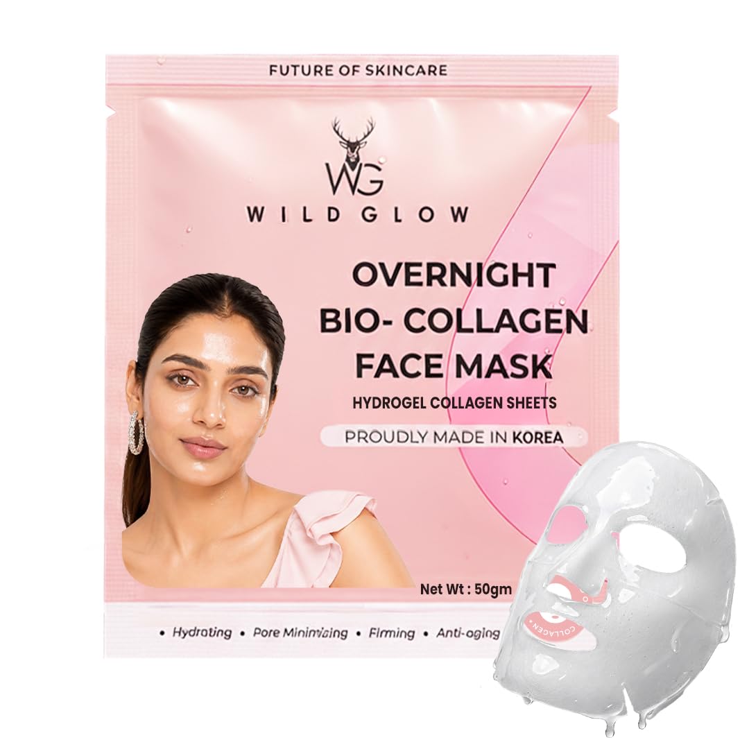 WILDGLOW Korean Glass Skin Bio-Collagen Overnight Face Mask for Deep Hydration, Pigmentation, Anti-Aging & Pore Minimizing | Hyaluronic Acid, Niacinamide, Vitamin E & Centella | Pack of 1