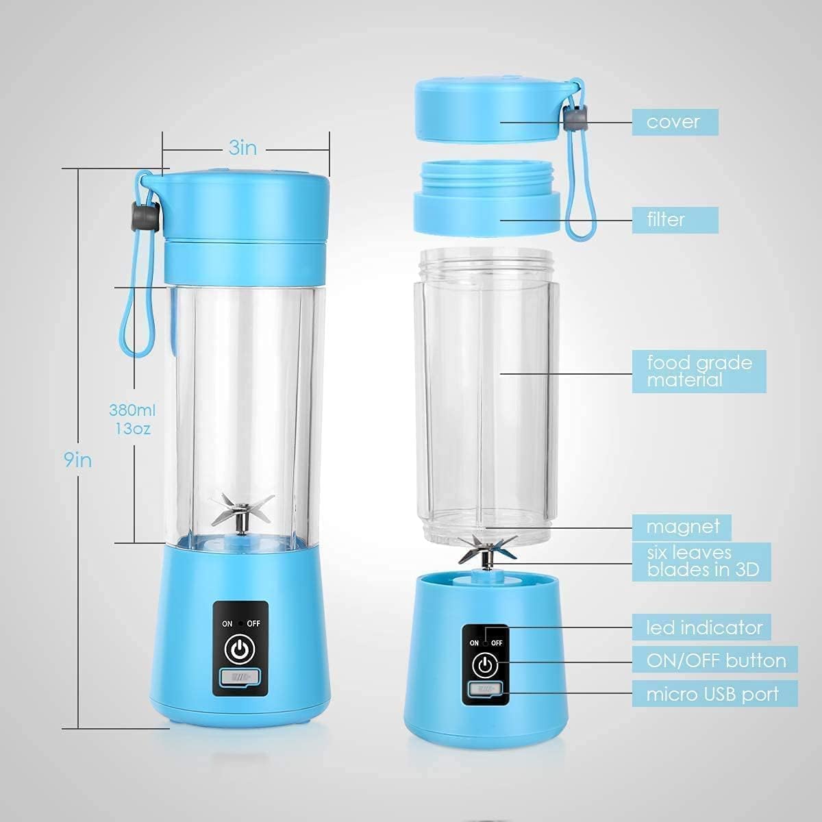 Portable 6-Blade Juicer Blender with Built-In Jar
