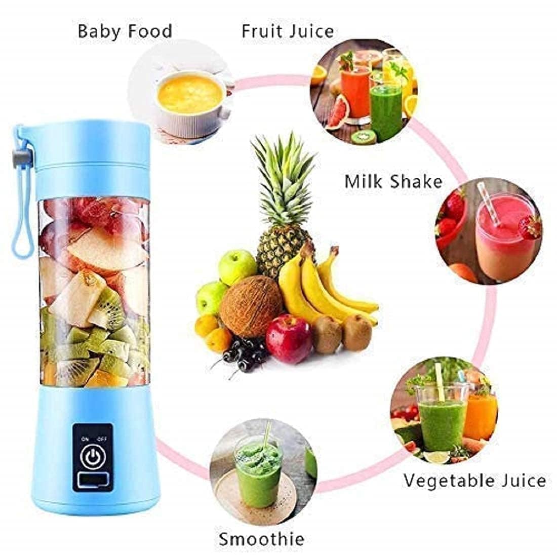 Portable 6-Blade Juicer Blender with Built-In Jar